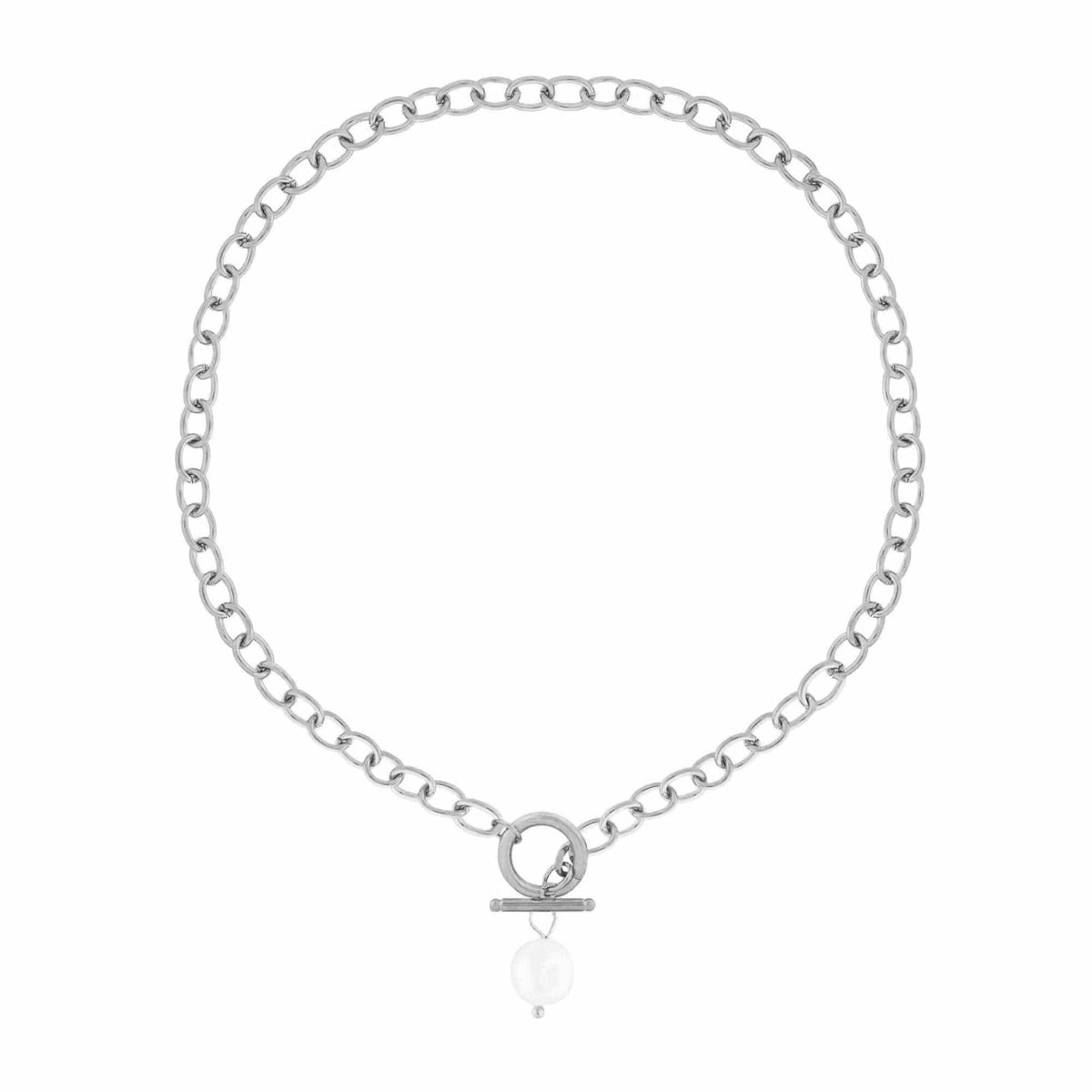 BohoMoon Stainless Steel Bora Bora Pearl TBar Necklace Silver