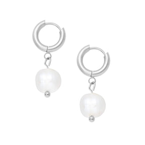 BohoMoon Stainless Steel Coral Pearl Hoop Earrings Silver