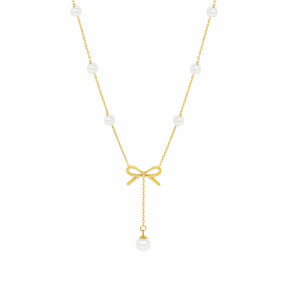 Bohomoon Stainless Steel Everlast Bow Pearl Necklace