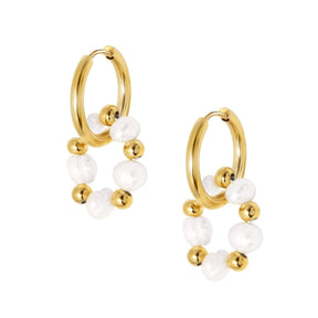 BohoMoon Stainless Steel Jacqueline Pearl Hoop Earrings Gold