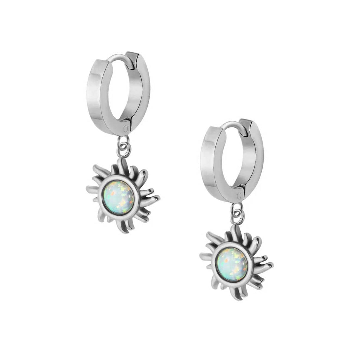 BohoMoon Stainless Steel Rae Opal Hoop Earrings Silver