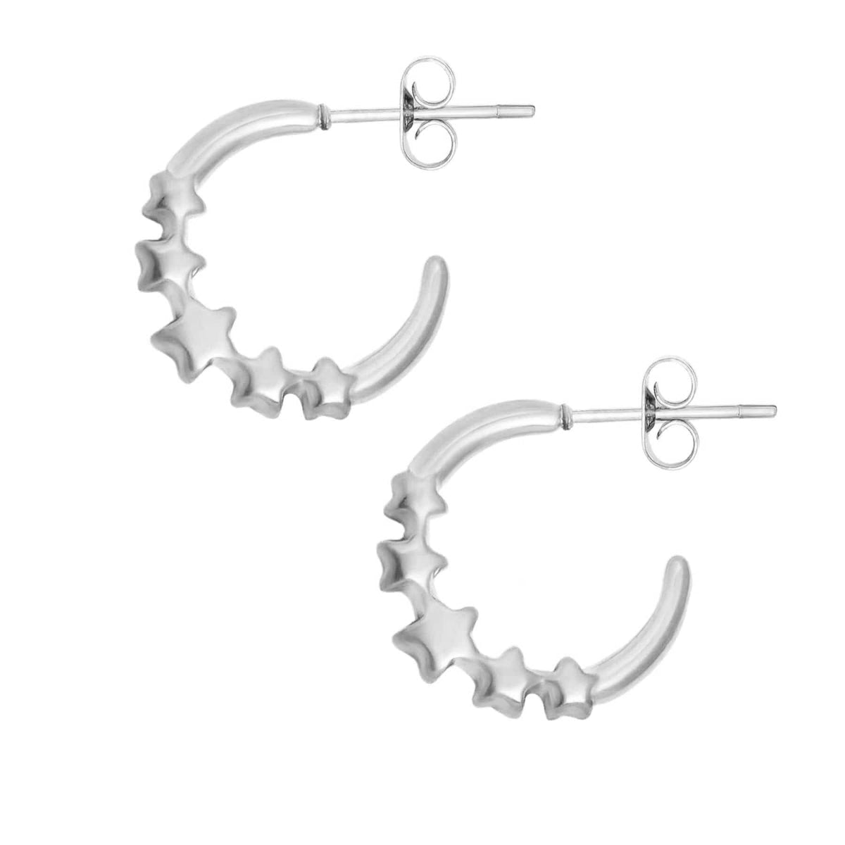 BohoMoon Stainless Steel Starstruck Hoop Earrings Silver