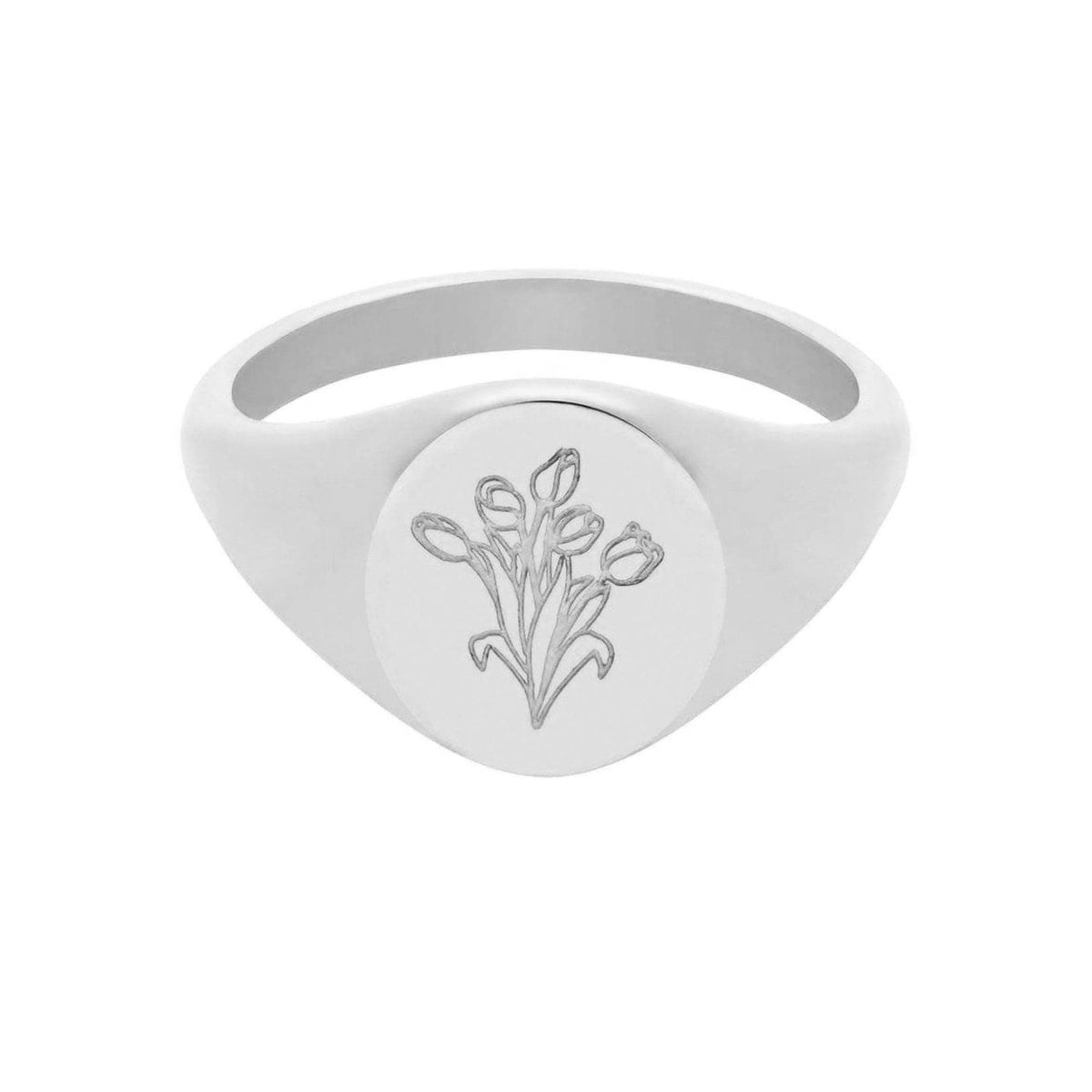 BohoMoon Stainless Steel Tulips Signet Ring Silver / US 4 / UK H / EUR 46 / (xxsmall)