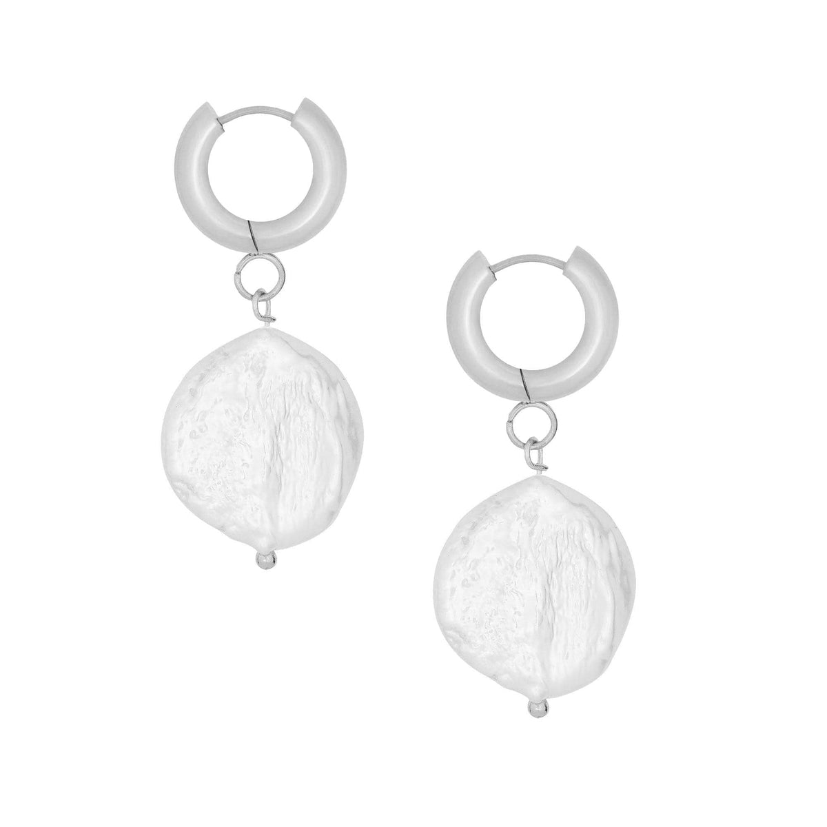 BohoMoon Stainless Steel Tulum Pearl Hoop Earrings Silver