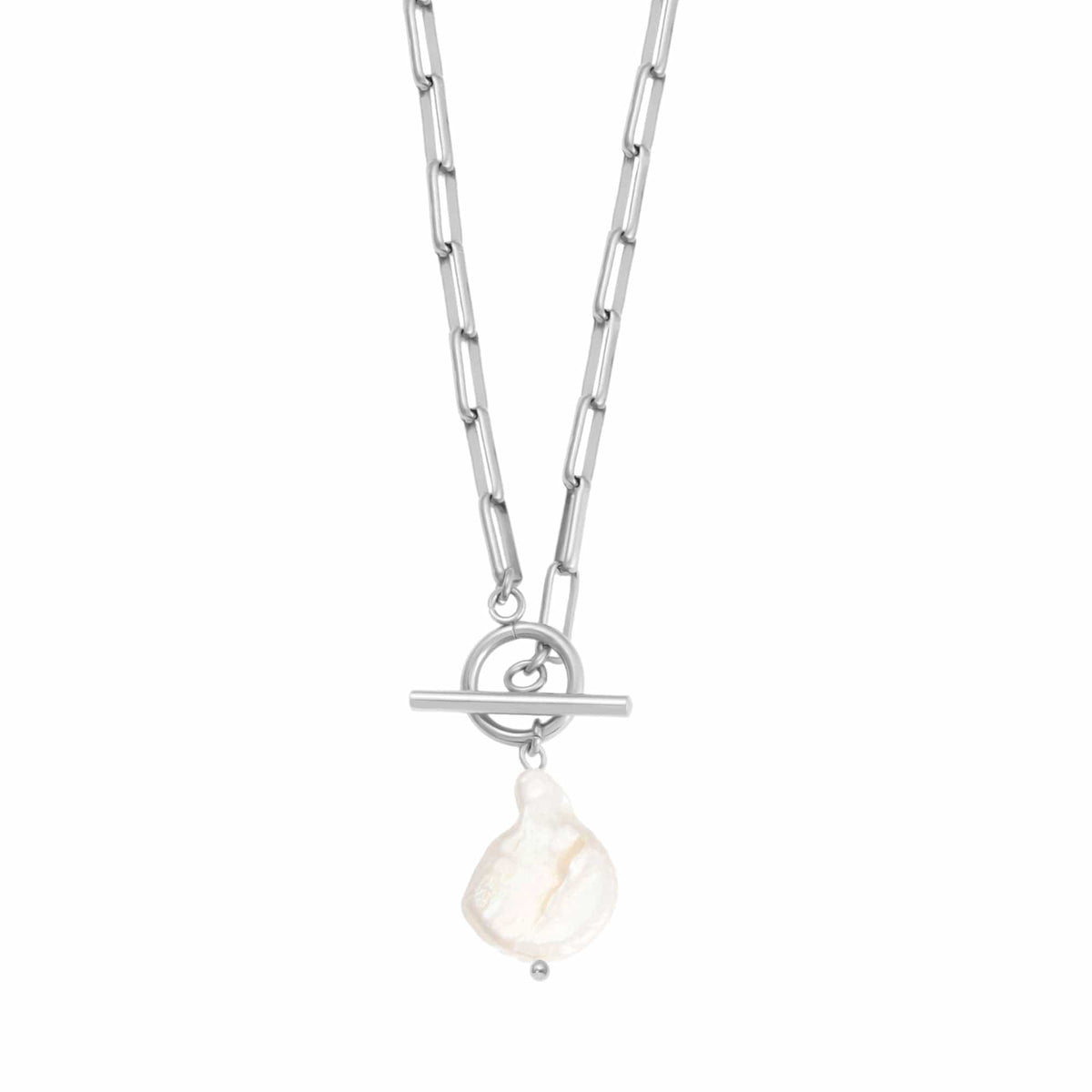 BohoMoon Stainless Steel Waikiki Pearl TBar Necklace Silver