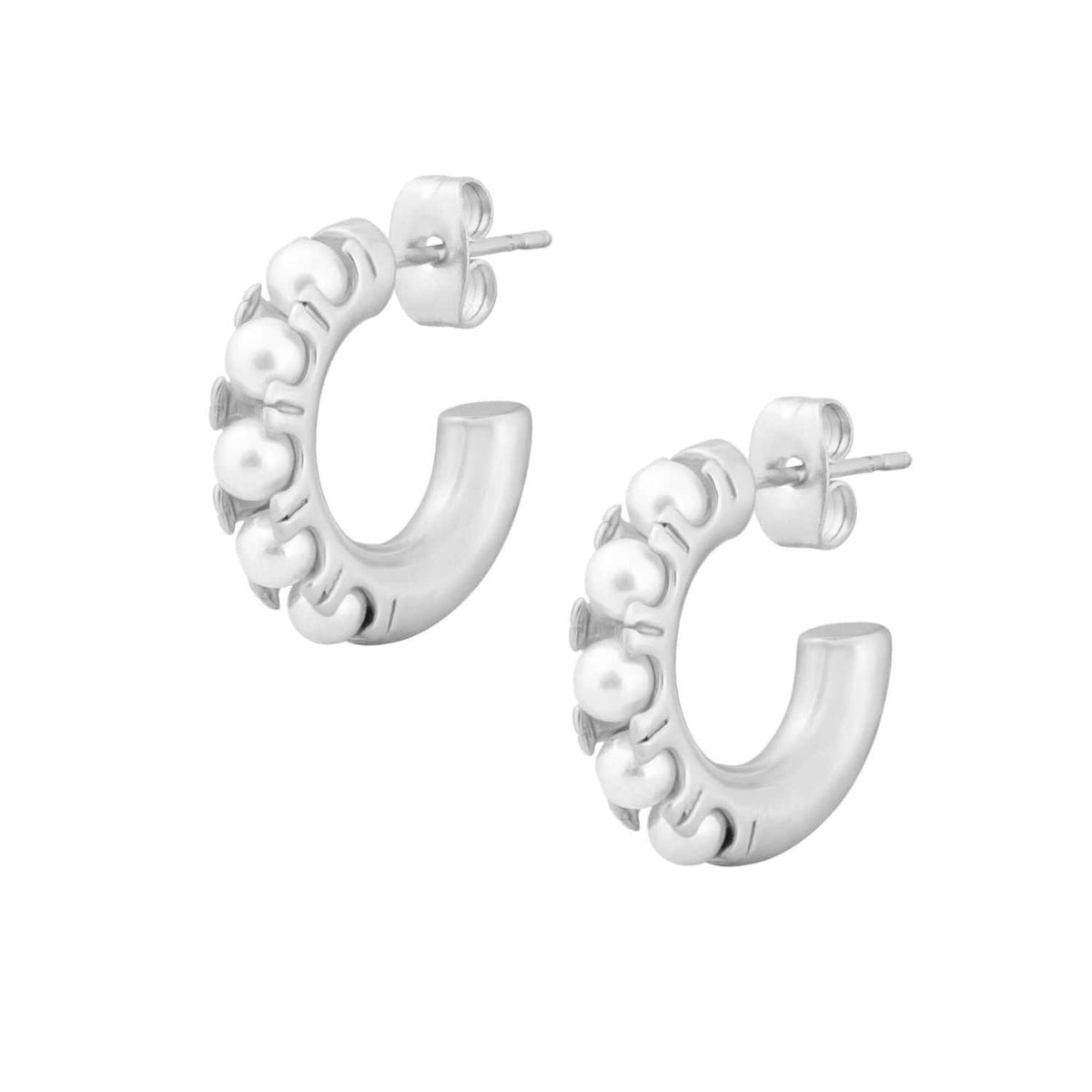 BOHOMOON Stainless Steel Zana Pearl Hoop Earrings Silver