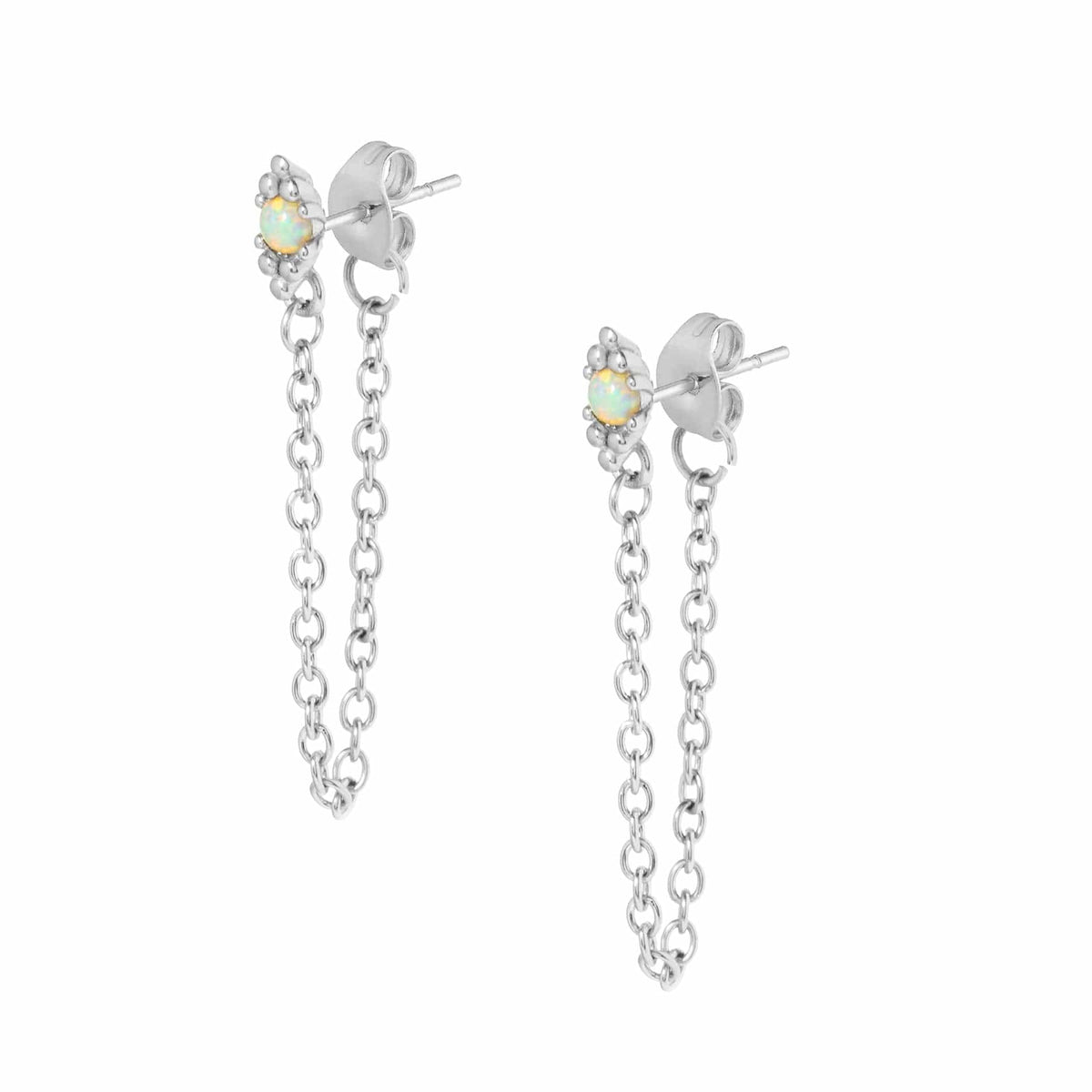 BohoMoon Stainless Steel Zora Opal Stud Drop Earrings Silver