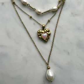 Bohomoon Stainless Steel Heartbeat Pearl Necklace